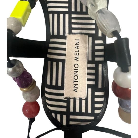 Antonio Melani Sandle Snake Black Leather
Rhinestone Beaded Flat Shoe Size 5.5 - Picture 3 of 3